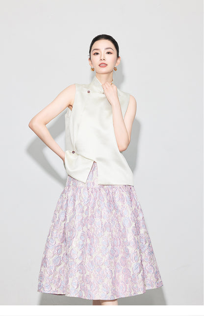 Brocade Jacquard Heavy Craft Puff Skirt & Vest Set for Autumn