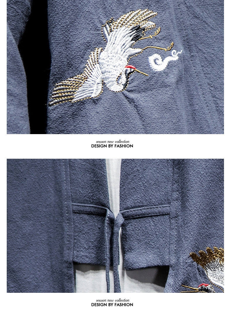 Mens Chinese Hanfu Taoist Robe Retro Kimono Jacket Trendy Top