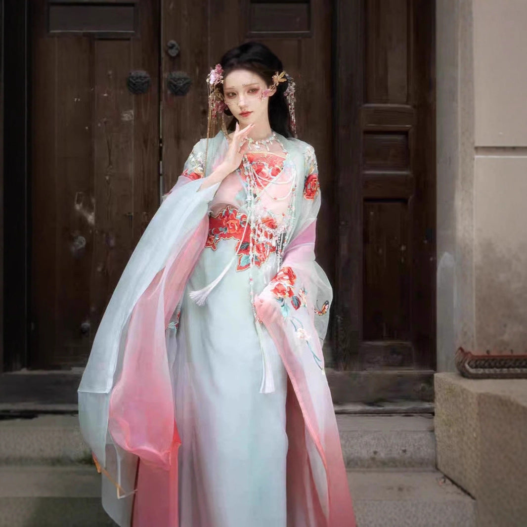 Original Hanfu Set Women's Heavy Embroidery Rose Manor Fairy Style