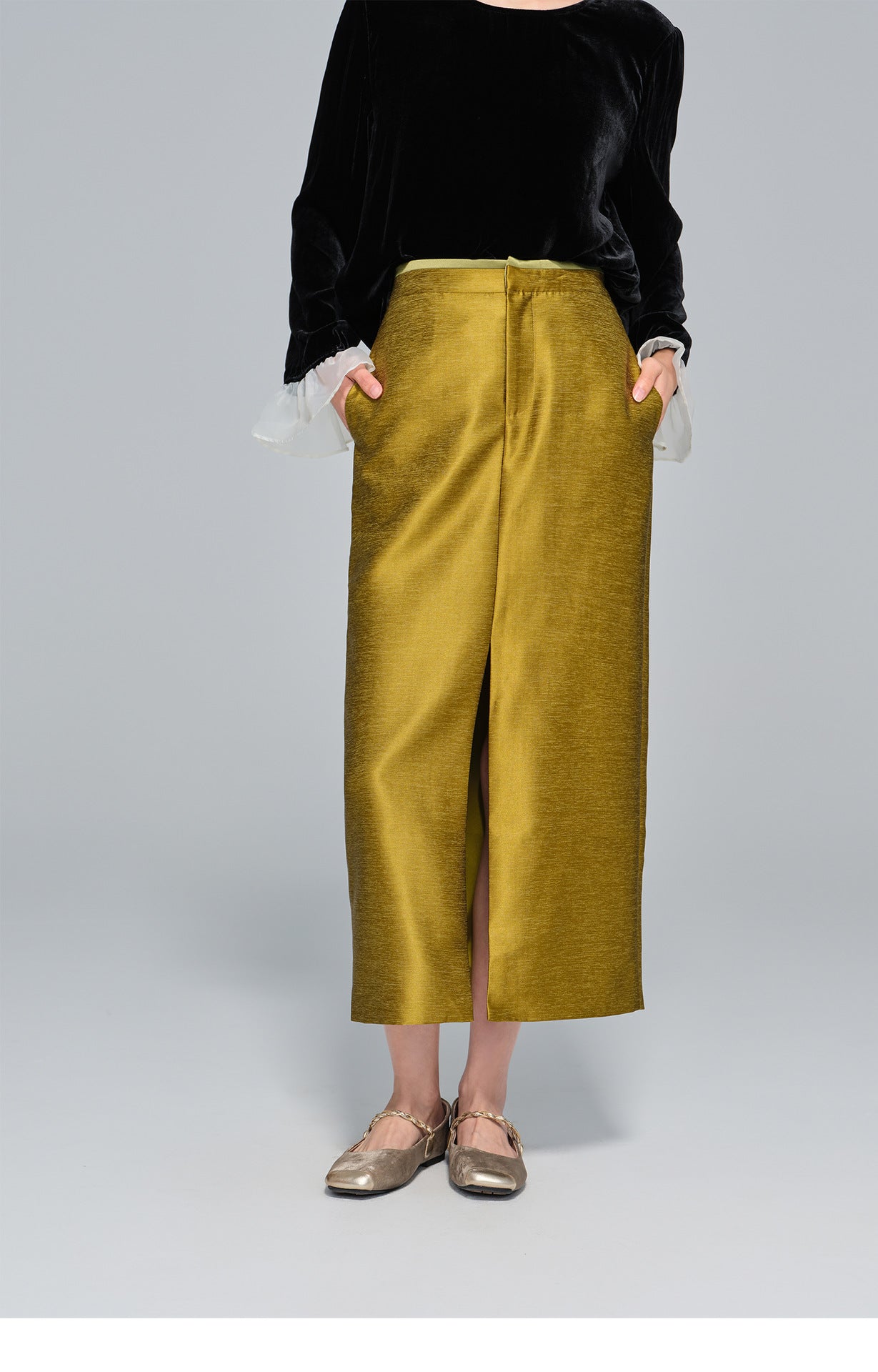 Slimming High-Waist Midi Skirt with Side Split for Women