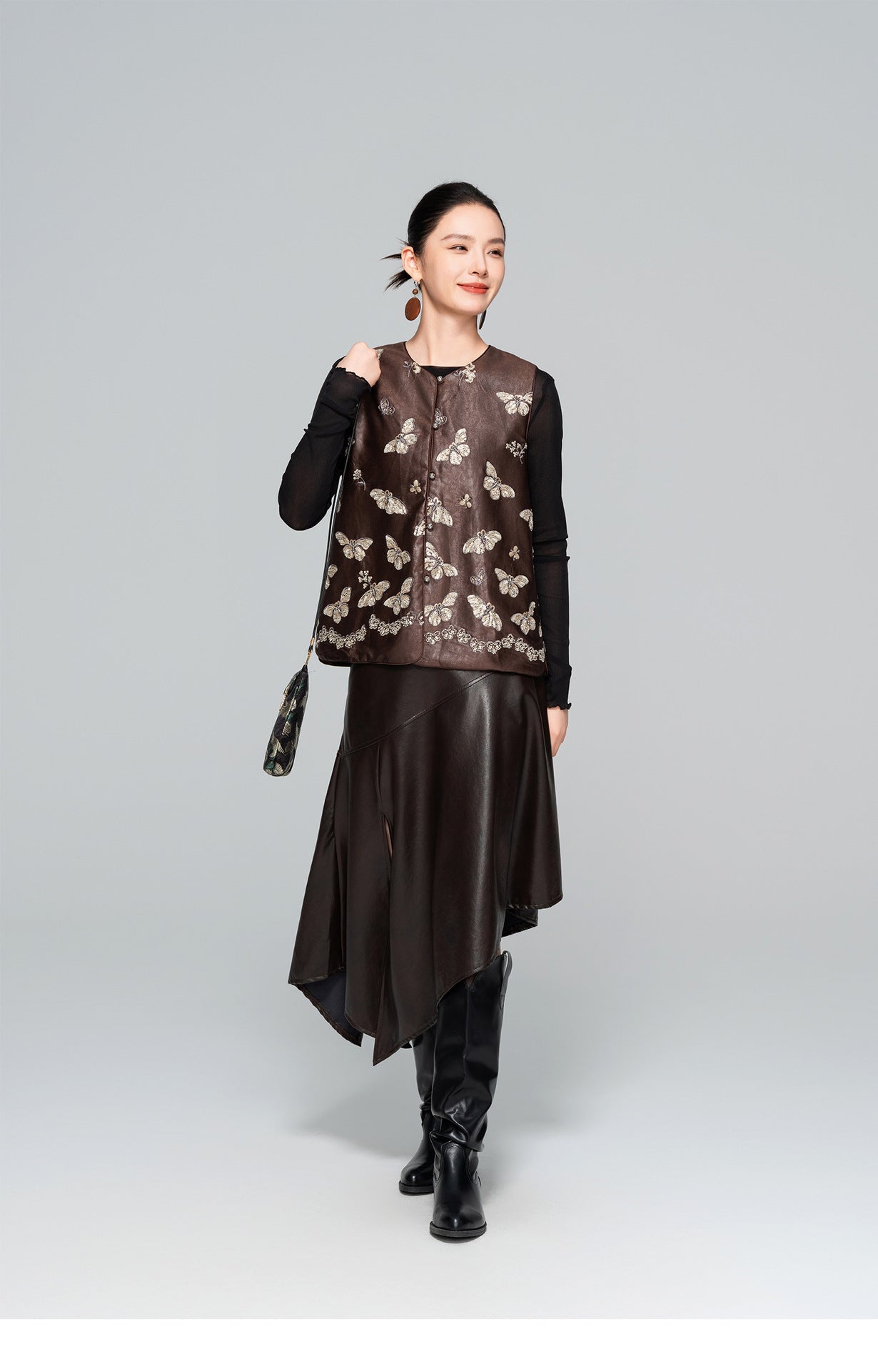 Autumn High-Waist Leather Slit Skirt for Women