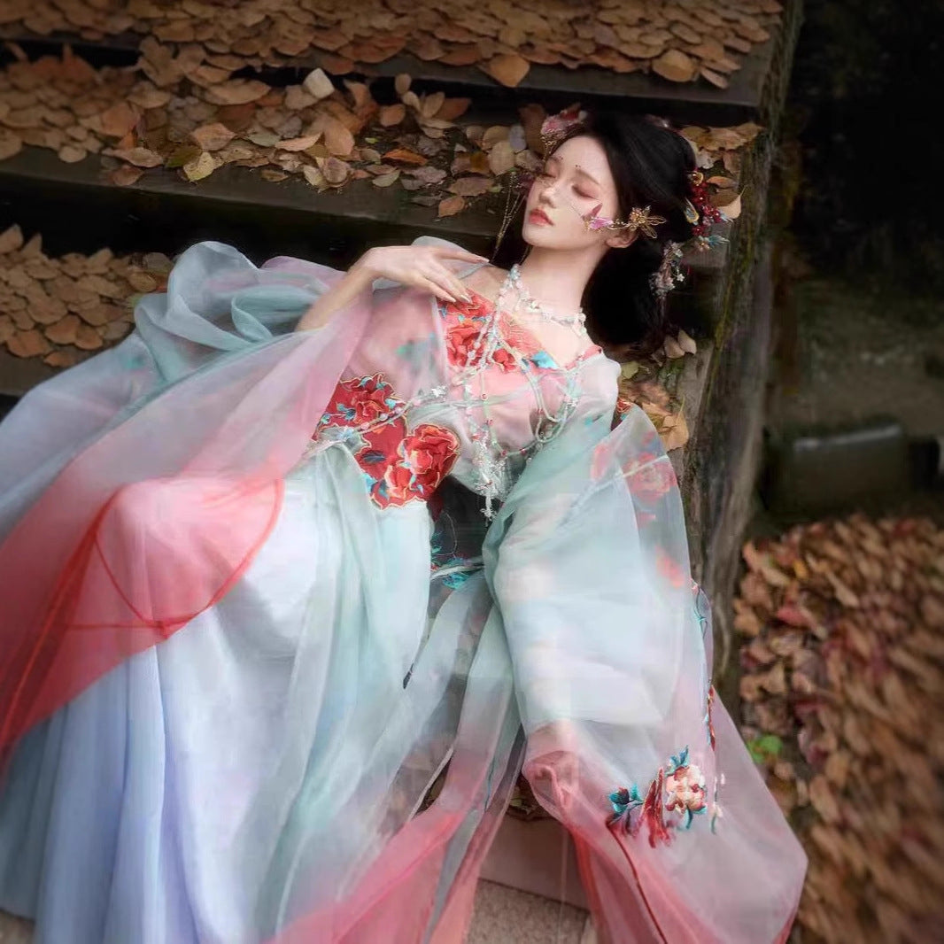 Original Hanfu Set Women's Heavy Embroidery Rose Manor Fairy Style