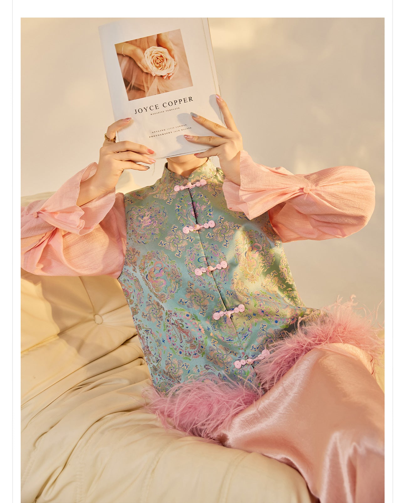 Ostrich Feather Detachable Vest – Elegant New Chinese Style Top