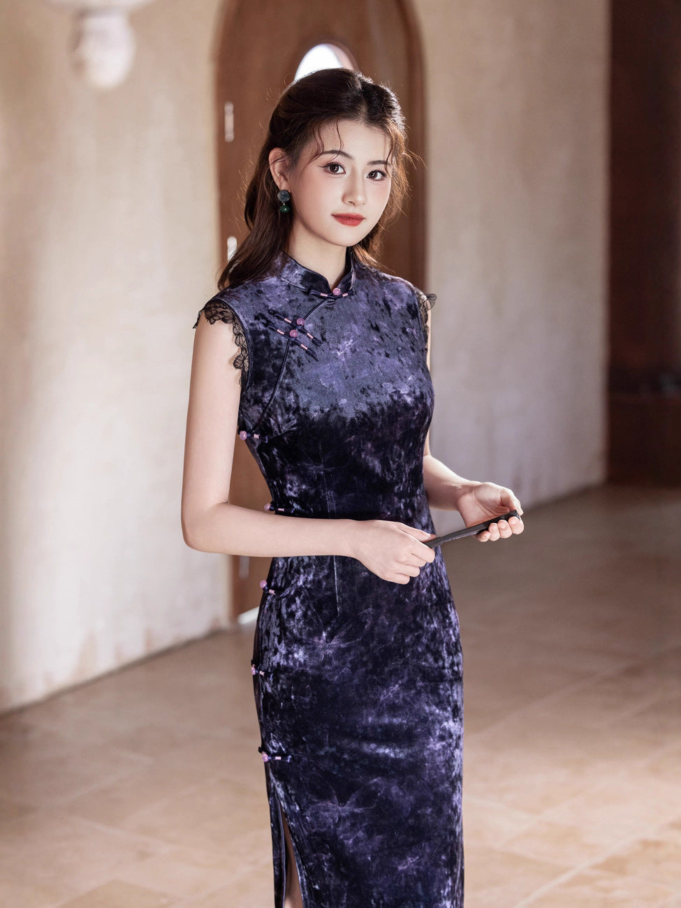 Purple Sleeveless Cheongsam – Old Shanghai Retro 2025 Autumn Dress