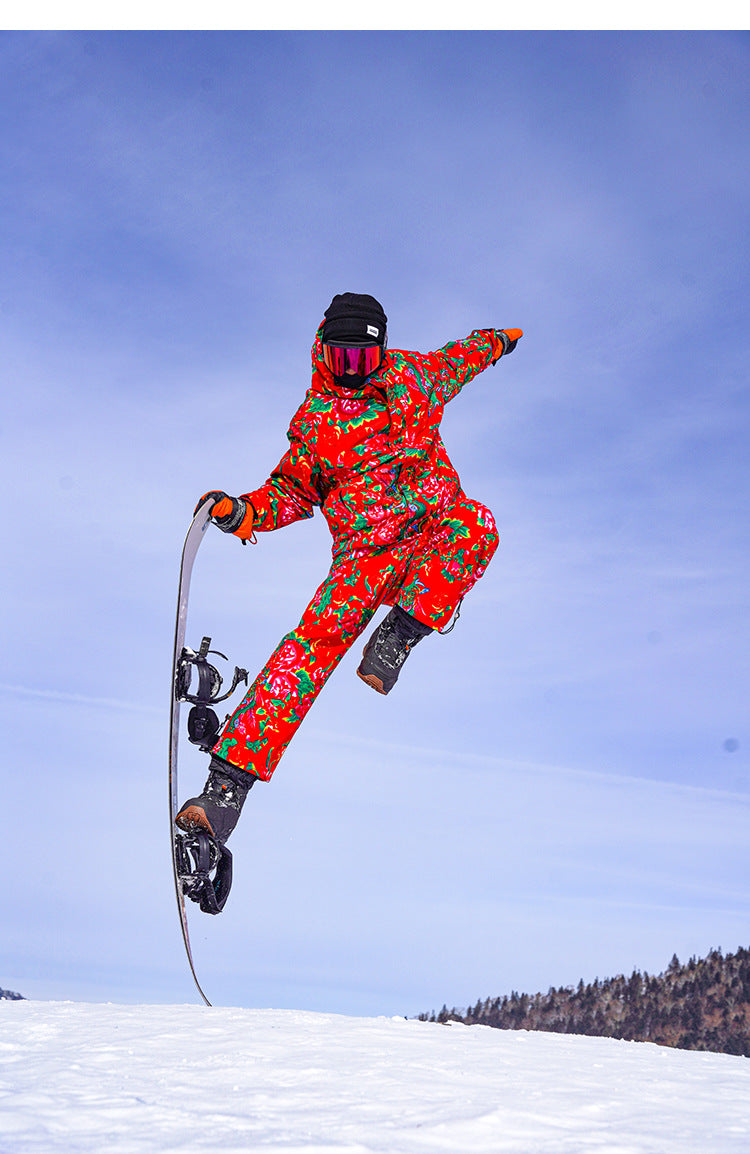 Men's Winter Ski Jacket Printed Floral Plus Size Warm Cotton Suit