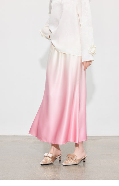 Luxury Acetate Satin Midi Skirt — Gradient High-End Mermaid Style