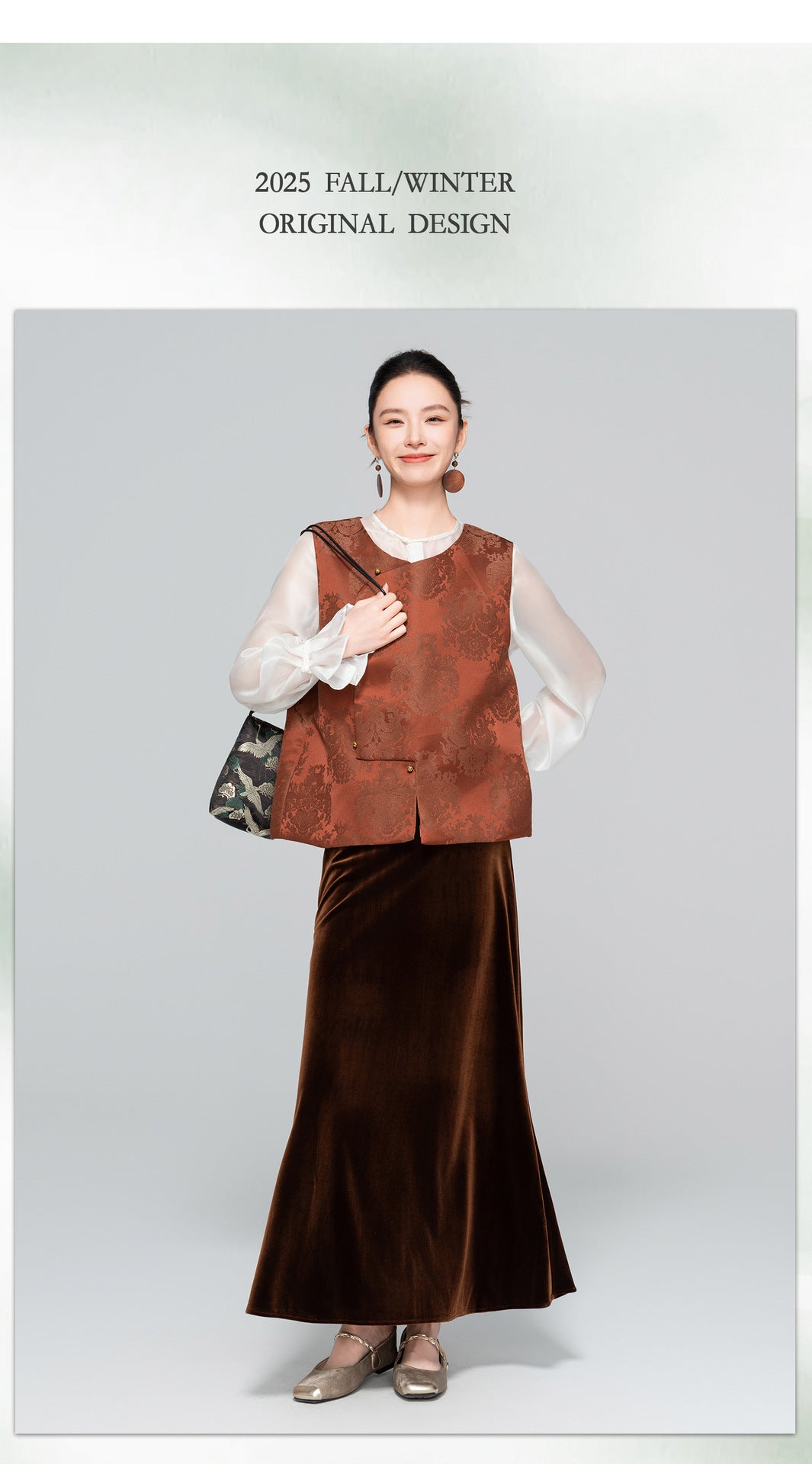 Slimming High-Waist Silk Velvet Midi Skirt for Women