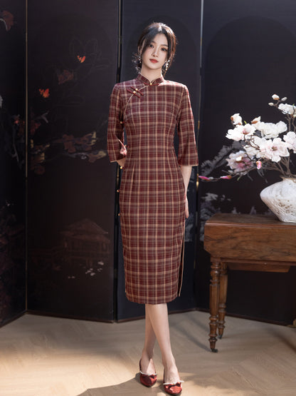 Improved Youth Style Qipao – Three-Quarter Sleeve Daily Dress