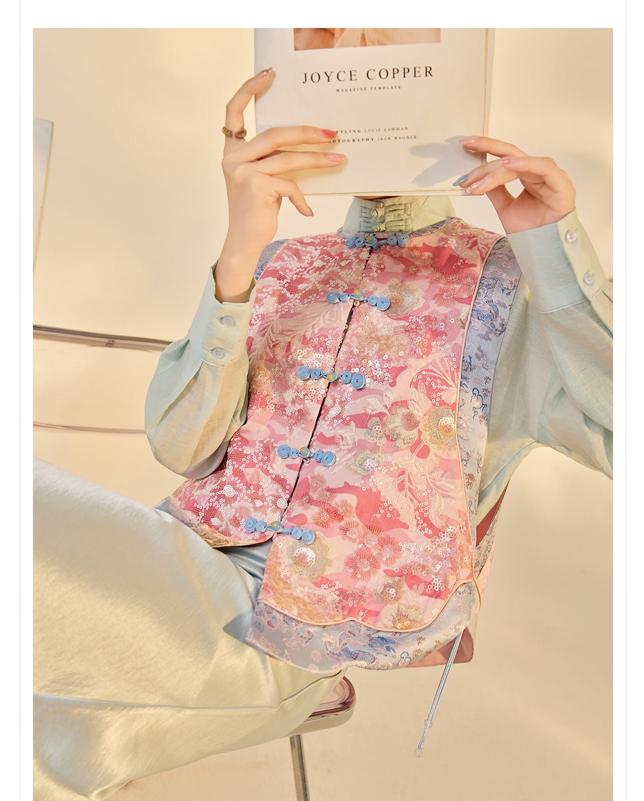 Jacquard Sequin Tank Top – Elegant National Style Women's Wear