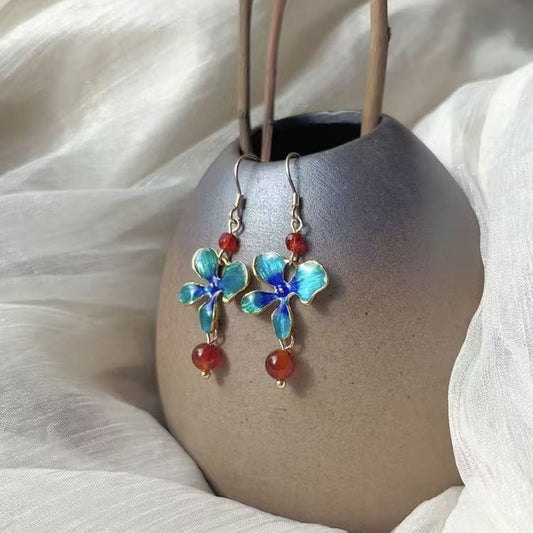 Burnt Blue Red Glaze Earrings | Ancient Style Ming Dynasty Hanfu Cheongsam Accessory