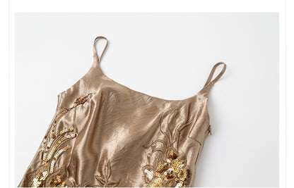 Elegant National Style Sequin Strap Dress | High-End Acetate Bodycon