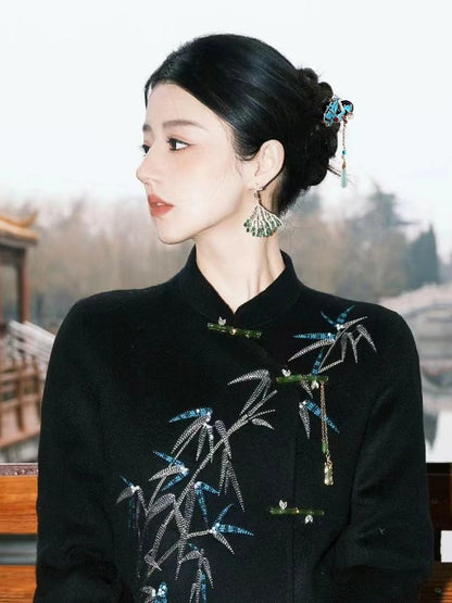 Ancient Style Imitation Jade Burnt Blue Butterfly Double Sided Hairpin