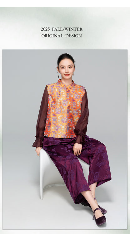 Elegant New Chinese Style Jacquard Sleeveless Vest for Women