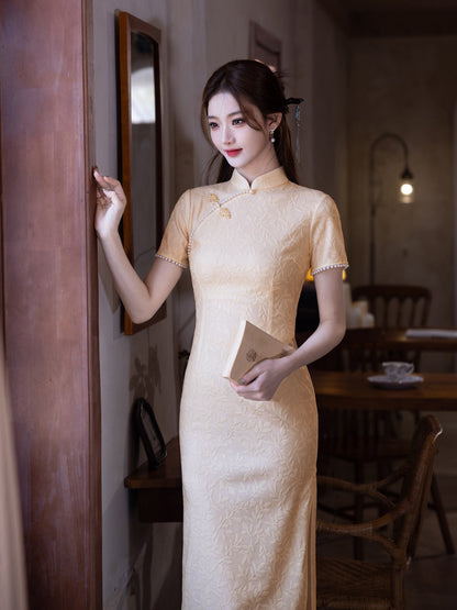 Yellow Cheongsam 2025 – Summer Petite Elegant Daily Dress