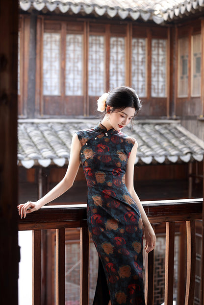 Retro Hong Kong Rose Cheongsam – Sleeveless Youth Dress