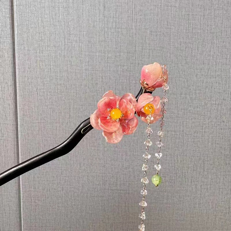 Ethnic Style Ancient Wooden Flower Hairpin High End Retro Hair Accessory