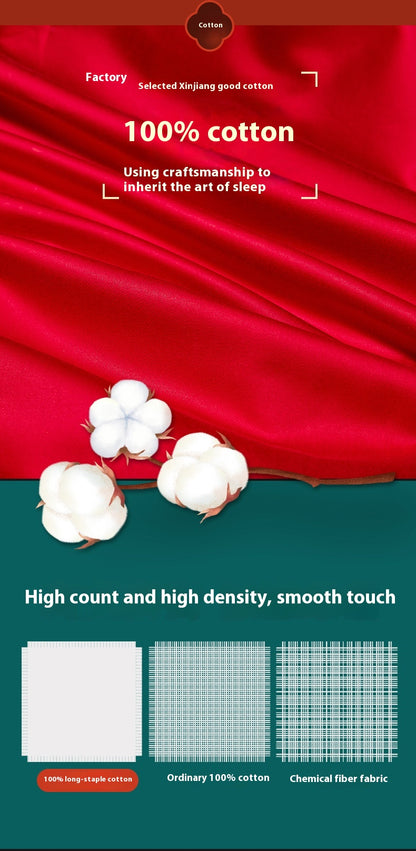 Luxury Red Cotton Wedding Bedding 4-Piece Embroidered Set