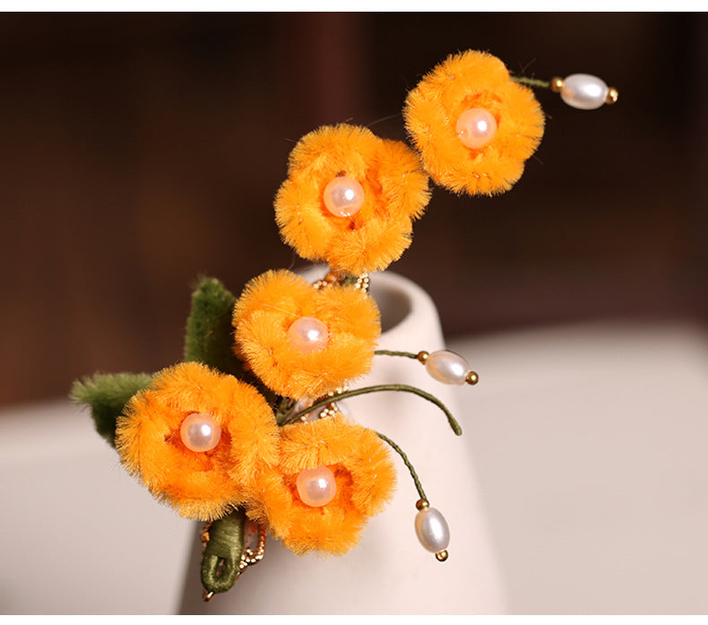 Hanfu Hairpin Osmanthus Clip Side Hair Accessory Chinese Vintage Autumn Winter