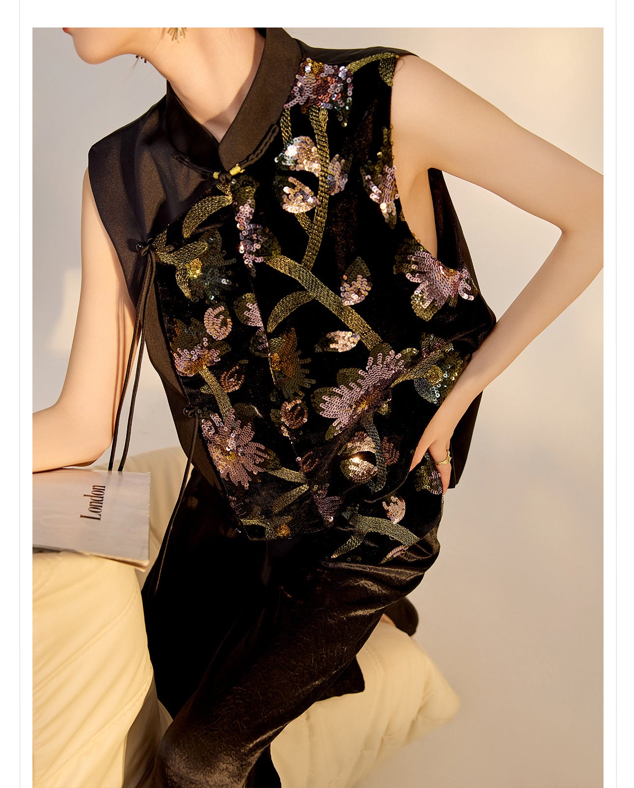 Summer Sequin Asymmetrical Vest Top High-End National Style