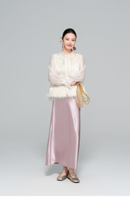 Elegant Stand Collar Jacquard Furry Vest