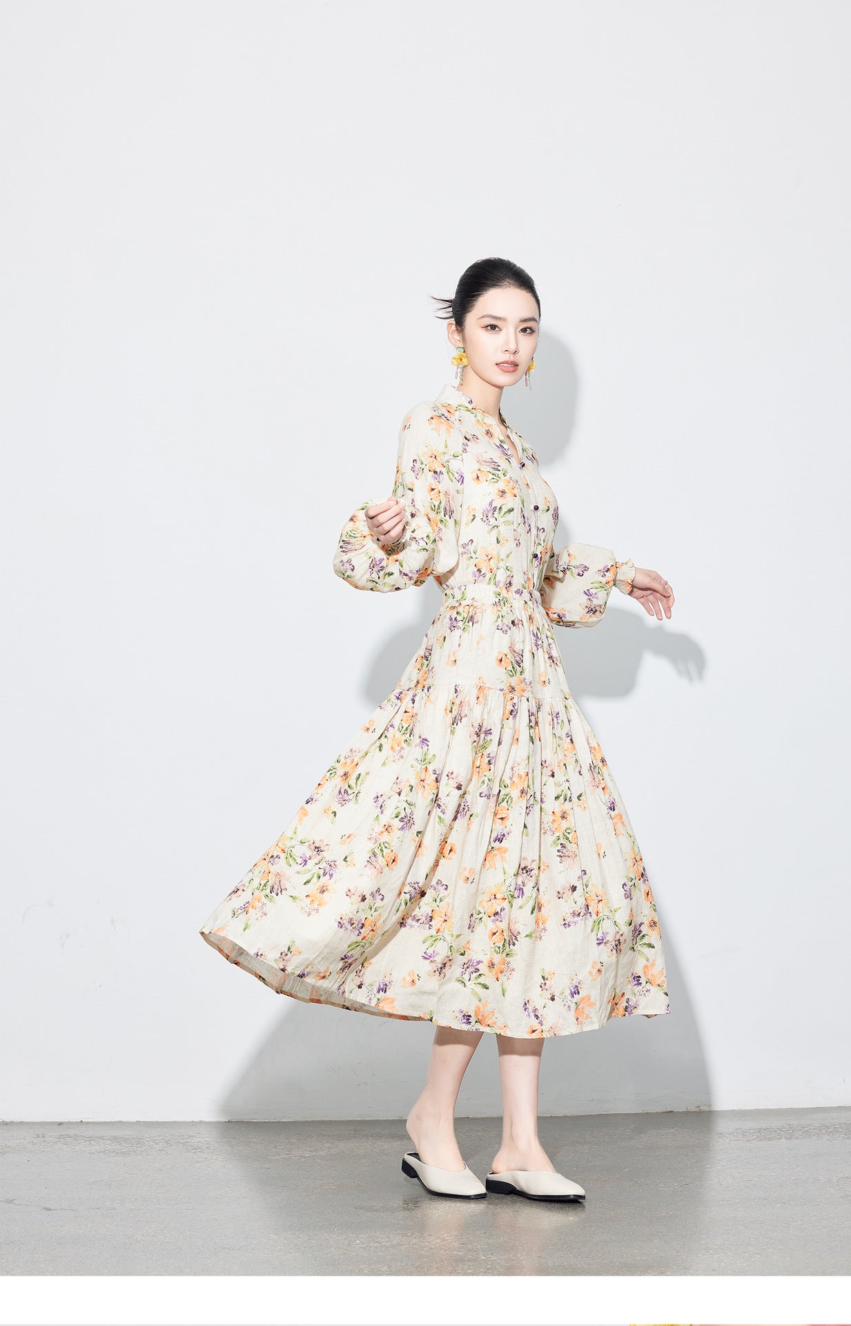National Style Linen Floral Shirt & Skirt Two-Piece Set