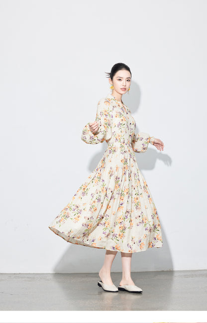 National Style Linen Floral Shirt & Skirt Two-Piece Set