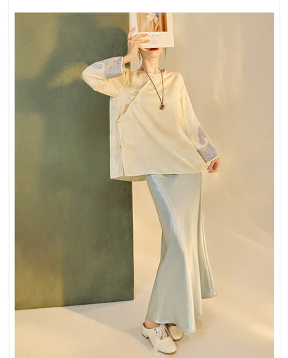 2025 New Chinese Style Elegant Jacquard Shirt | High-End Embroidered Button Top