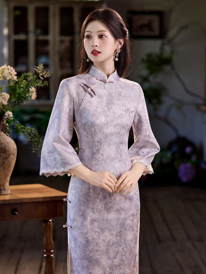 New Chinese Style Qipao – Side Eight-Button Stunning Satin Composite