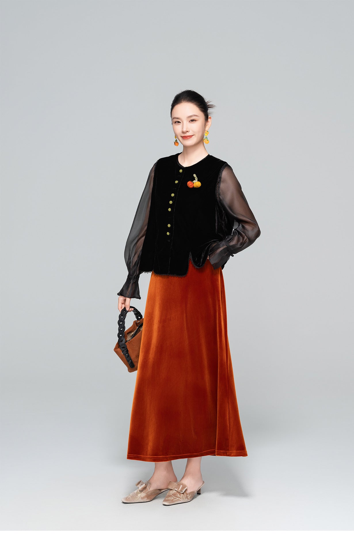 High-End 3D Pumpkin Velvet Vest for Women