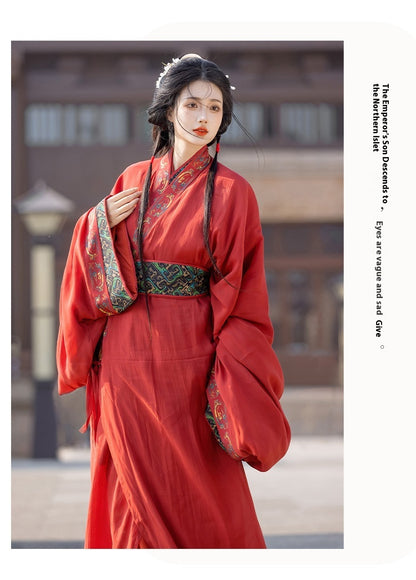 Warring States Hanfu — Straight Skirt Robe with Large Volume Tail for Women