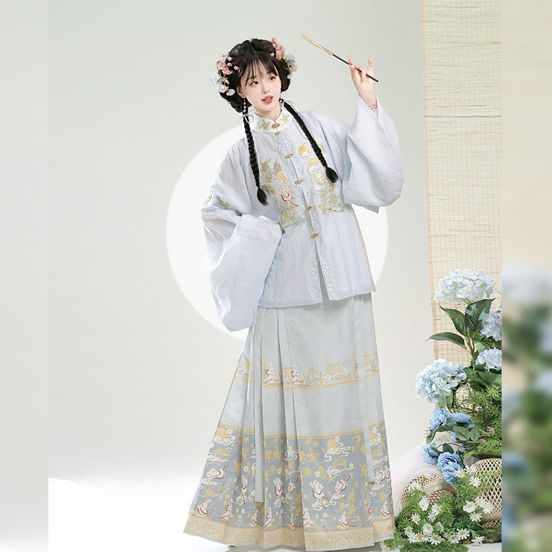 Trees of Sea Ming Hanfu Set Adult Stand Collar Embroidered Pipa Sleeve Horse Face Skirt
