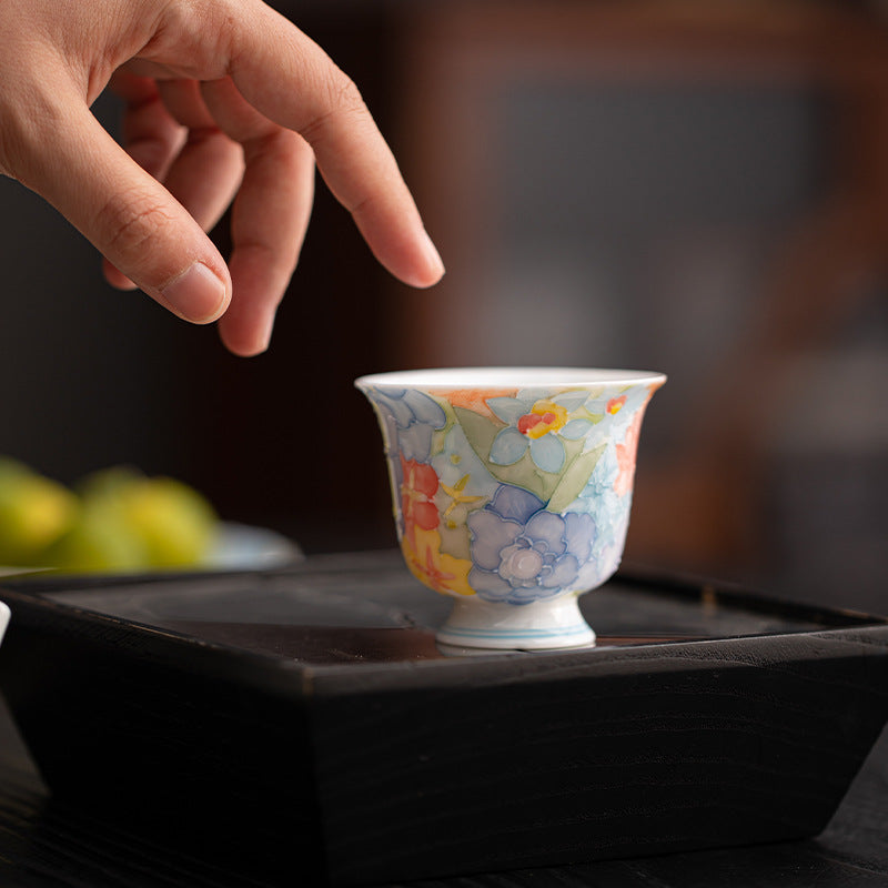 Jingdezhen Hand-Painted Underglaze Master Tea Cup Threaded Design