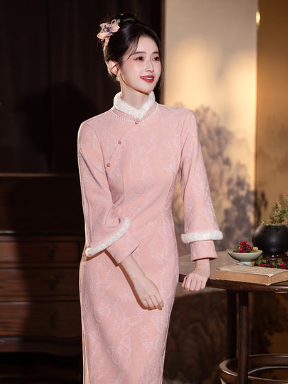 Elegant Thickened Winter Cheongsam – Retro Chinese Style Dress