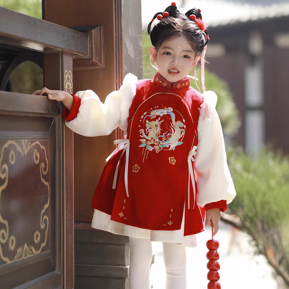 Girls’ Winter Hanfu Qipao | Padded Chinese Tang Suit New Year Dress
