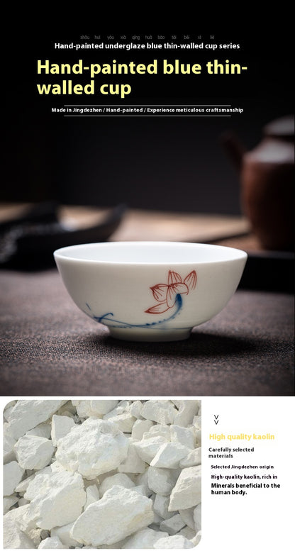 Hand-Painted Blue and White Porcelain Master Tea Cup Jingdezhen