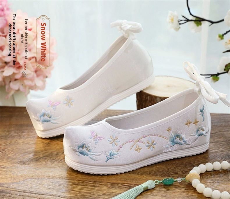 Hanfu Compatible Shoes — Inner Lift Embroidered High Heels for Women