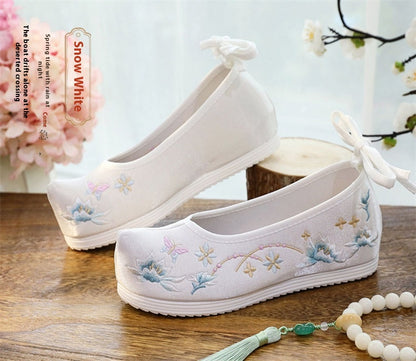 Hanfu Compatible Shoes — Inner Lift Embroidered High Heels for Women