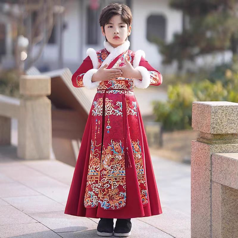 Boys’ Winter Hanfu | New Year Thickened Tang Suit Ancient Costume