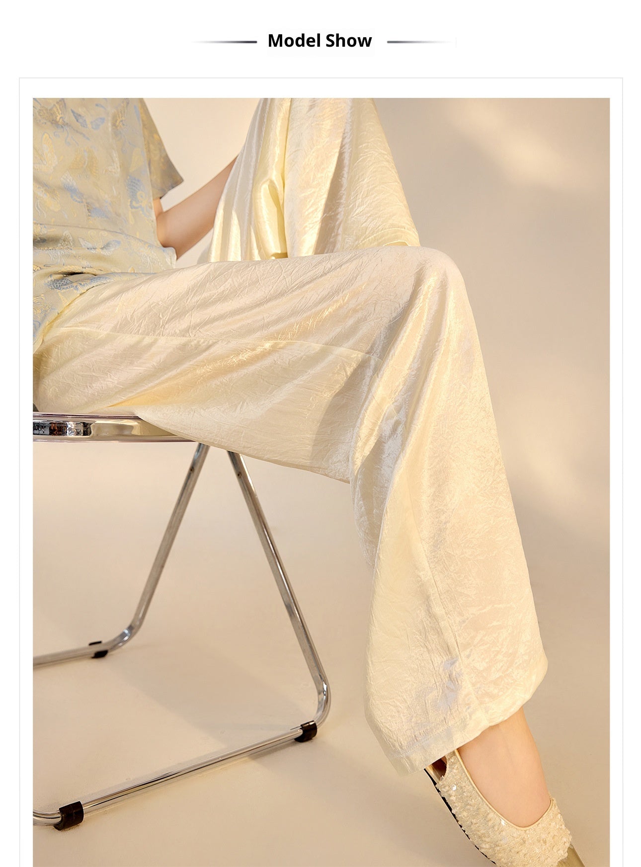 New Chinese Style High-Waist Wide-Leg Acetate Pants for Women