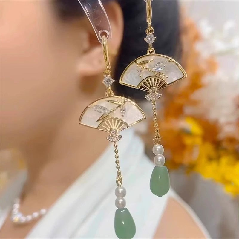 Fan-Shaped Tassel Earrings | New Chinese Style Ancient High-End Accessory