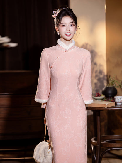 Elegant Thickened Winter Cheongsam – Retro Chinese Style Dress