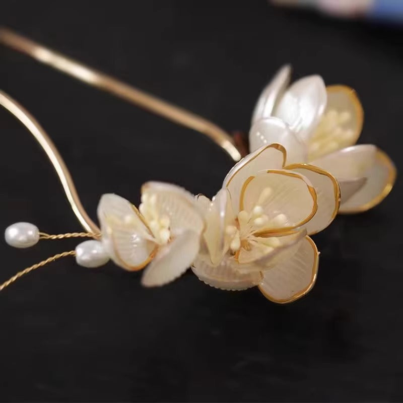 Elegant White Magnolia Hairpin New Chinese Style Fairy Hanfu Updo Hairpin