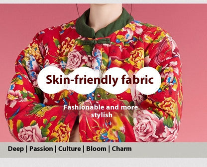 Northeast Floral Winter Jacket Women Thick Ethnic Cotton Coat Set