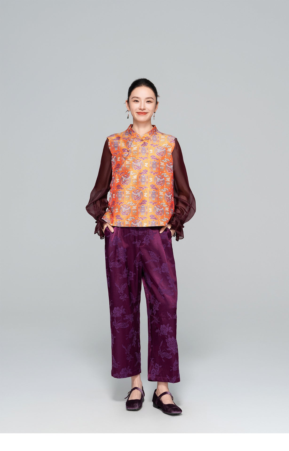 High-End Elegant Jacquard Slimming Loose Pants for Women