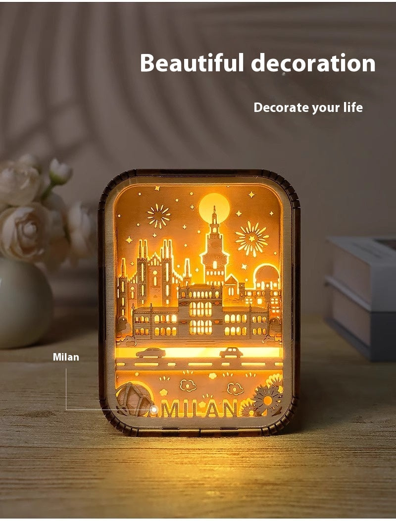 3D London City Wood Carving Lamp Night Light Mid-Autumn Gift