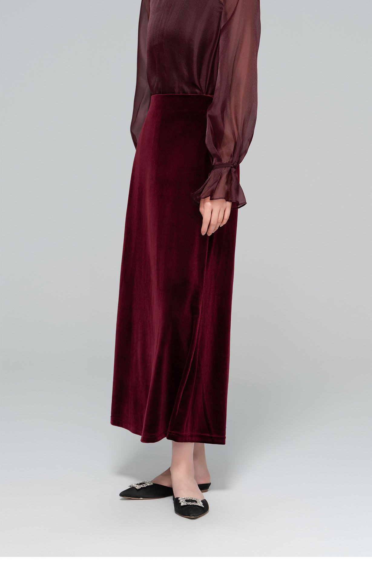 Autumn Velvet Midi Skirt for Women, Elegant Slimming Design