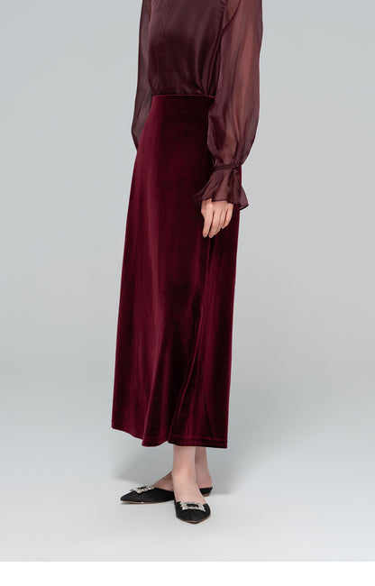 Autumn Velvet Midi Skirt for Women, Elegant Slimming Design