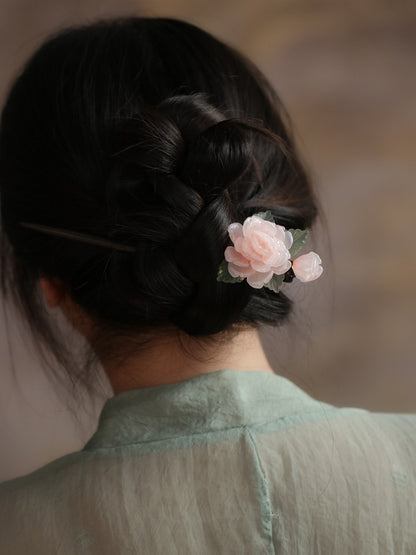 Hanfu Cheongsam Hairpin Pink Peony Forest Style Sweet Hair Accessory
