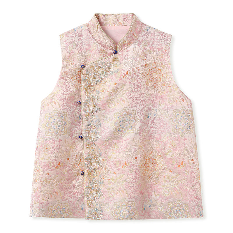 Elegant Beaded Asymmetrical Vest & High Waist Skirt Set