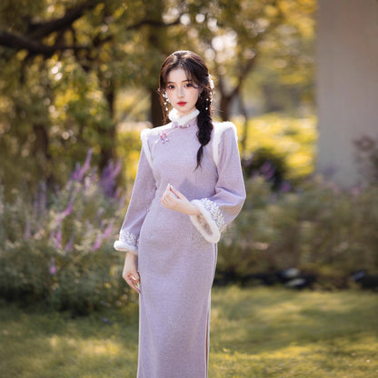 Embroidered National Style Qipao | Inverted Sleeve Winter Thickened Dress
